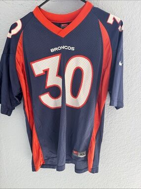 Nike Navy and Orange Broncos #30 Football Jersey